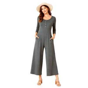 Three Bird Nest Minimalist Luxe Jumpsuit Textured Black Women M